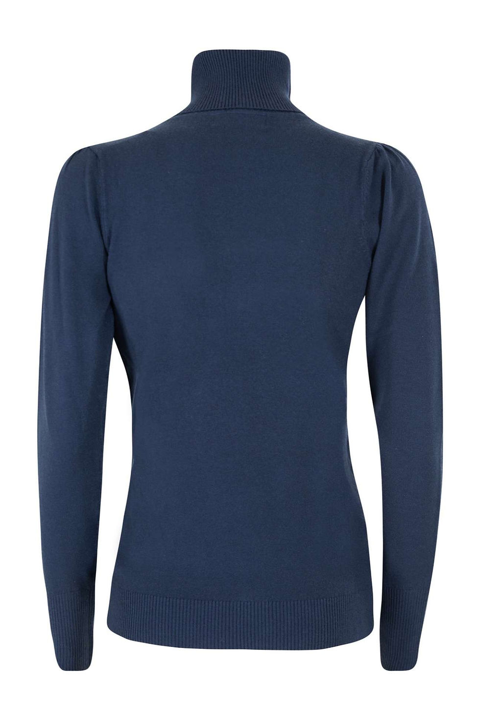 Camisola azul marinho com mangas compridas e gola alta. Malha Mulher.