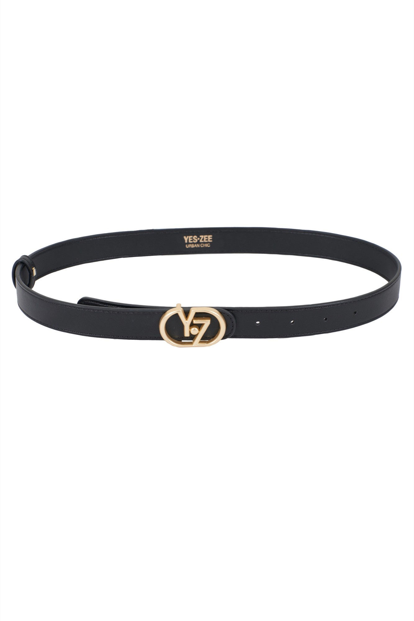 Cinto de couro preto com fivela dourada 