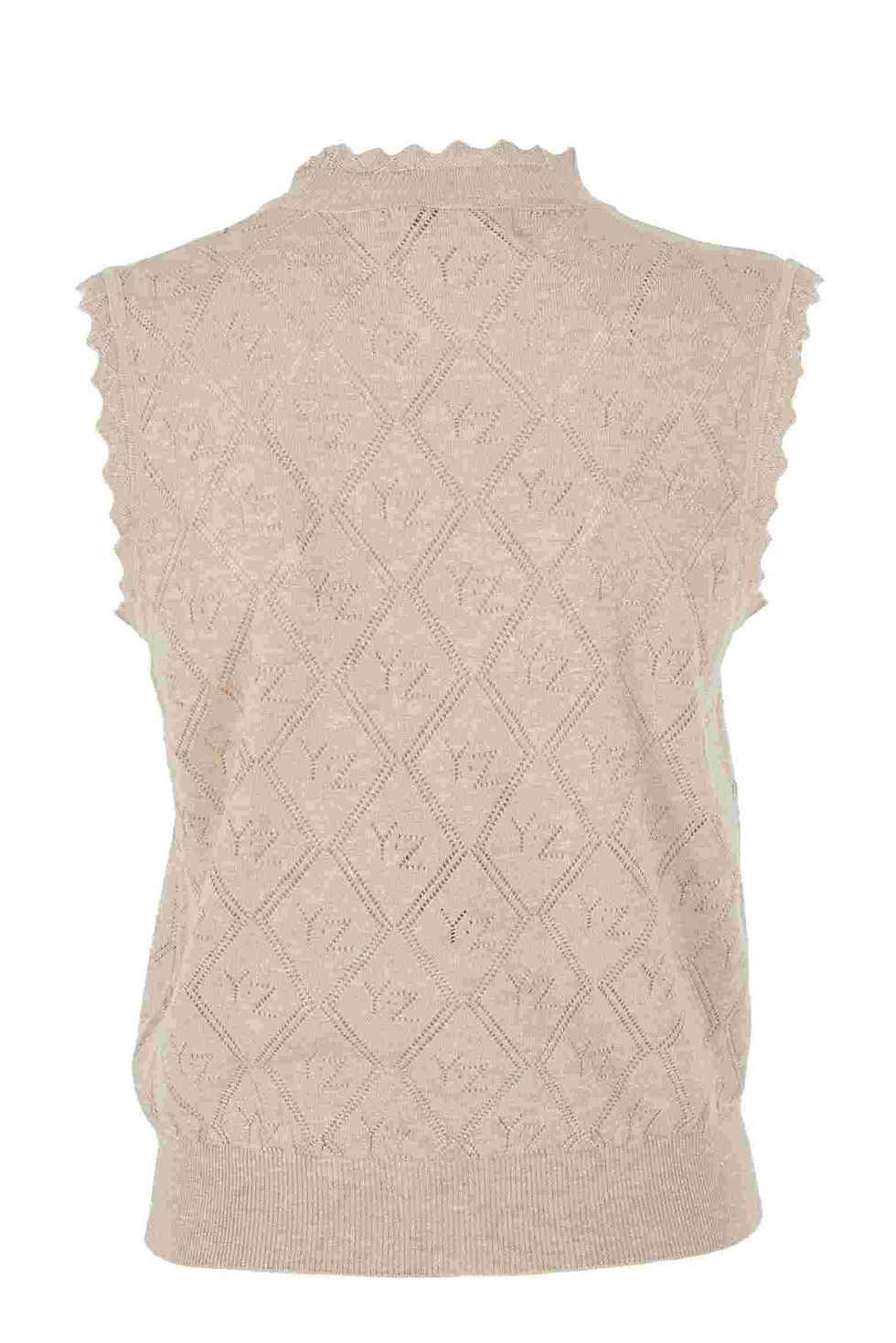 Colete creme com padrão losango; ideal para outono e inverno. Yes Zee Penafiel