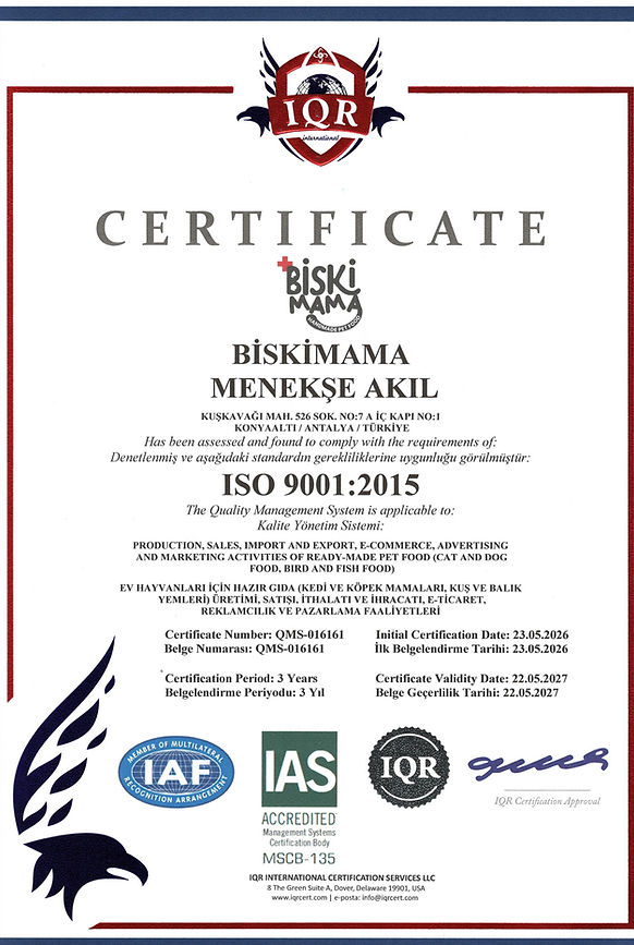 İSO SERTİFİKA BELGESİ 9001:2015