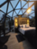 Modern bedroom interior in a geodome project showcase.