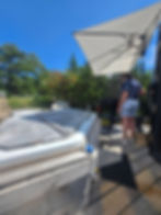 Outdoor geodome project showcase with a person on a deck.