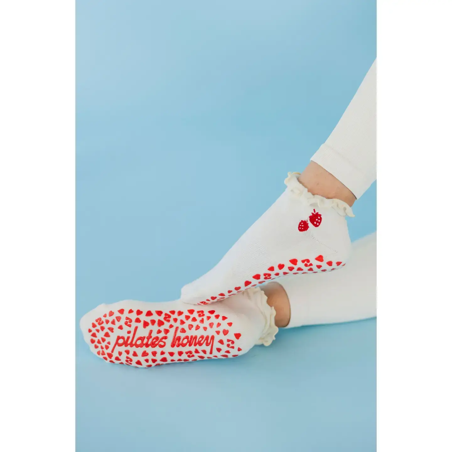 Berry Ruffle Ankle Grip Socks by Pilates Honey