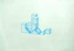 Título: "Estudo de Cubo - Perspetiva Cavaleira Azul"