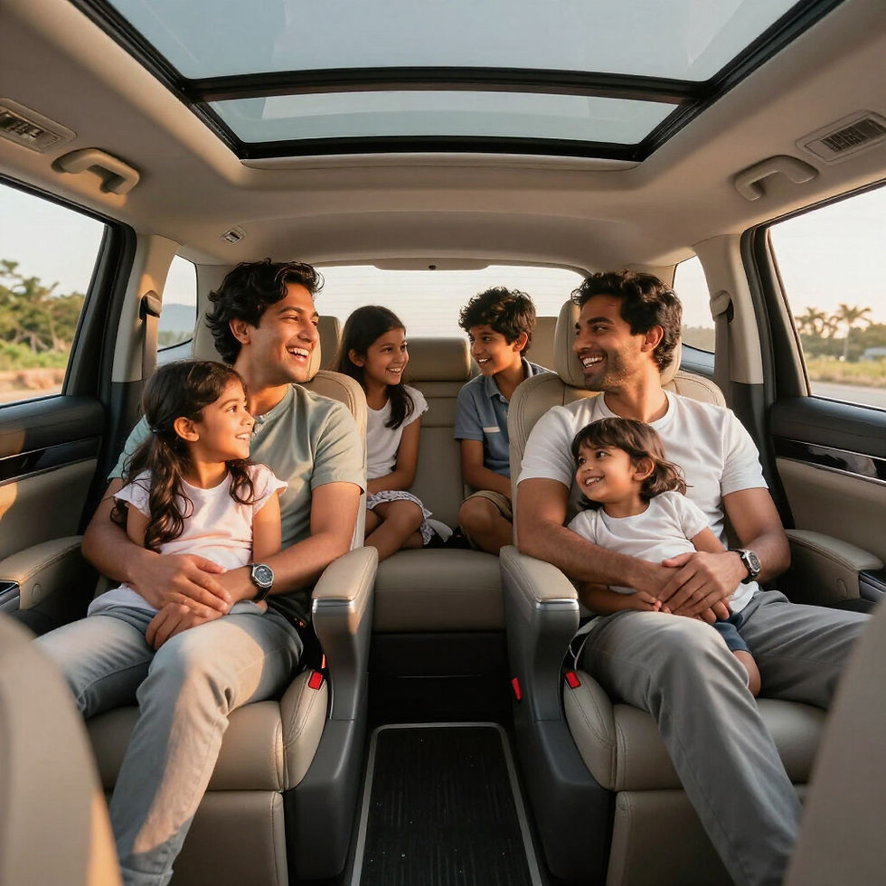 Happy family using a Tirupati local temples taxi.