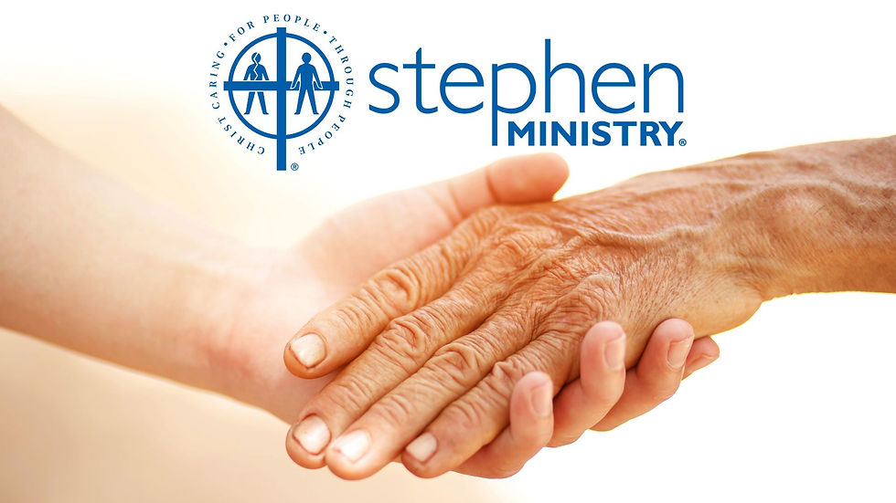 Picture of two people holding hands, Stephen Ministry logo overlaid