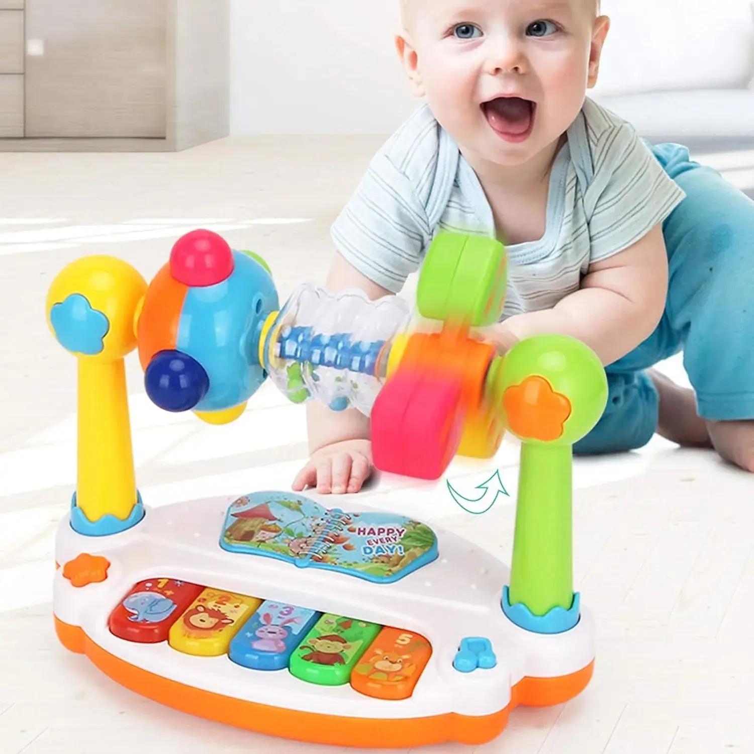 Baby Piano Toys Kids Rotating Music Keyboard Light Sound, Musical Toy for Toddle