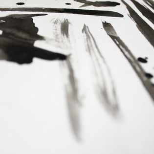 Abstract black brush strokes on a white surface