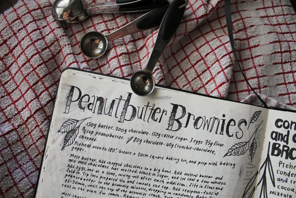 Handwritten recipe for peanut butter brownies
