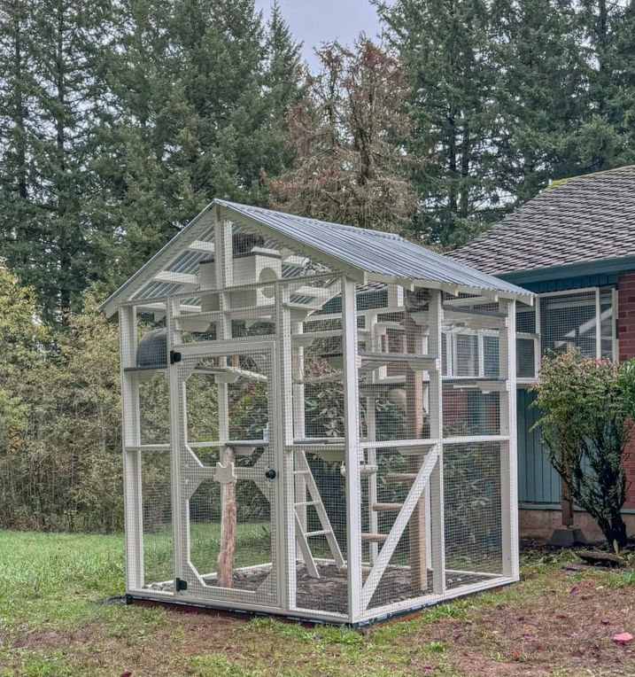 White wooden catio with gable roof