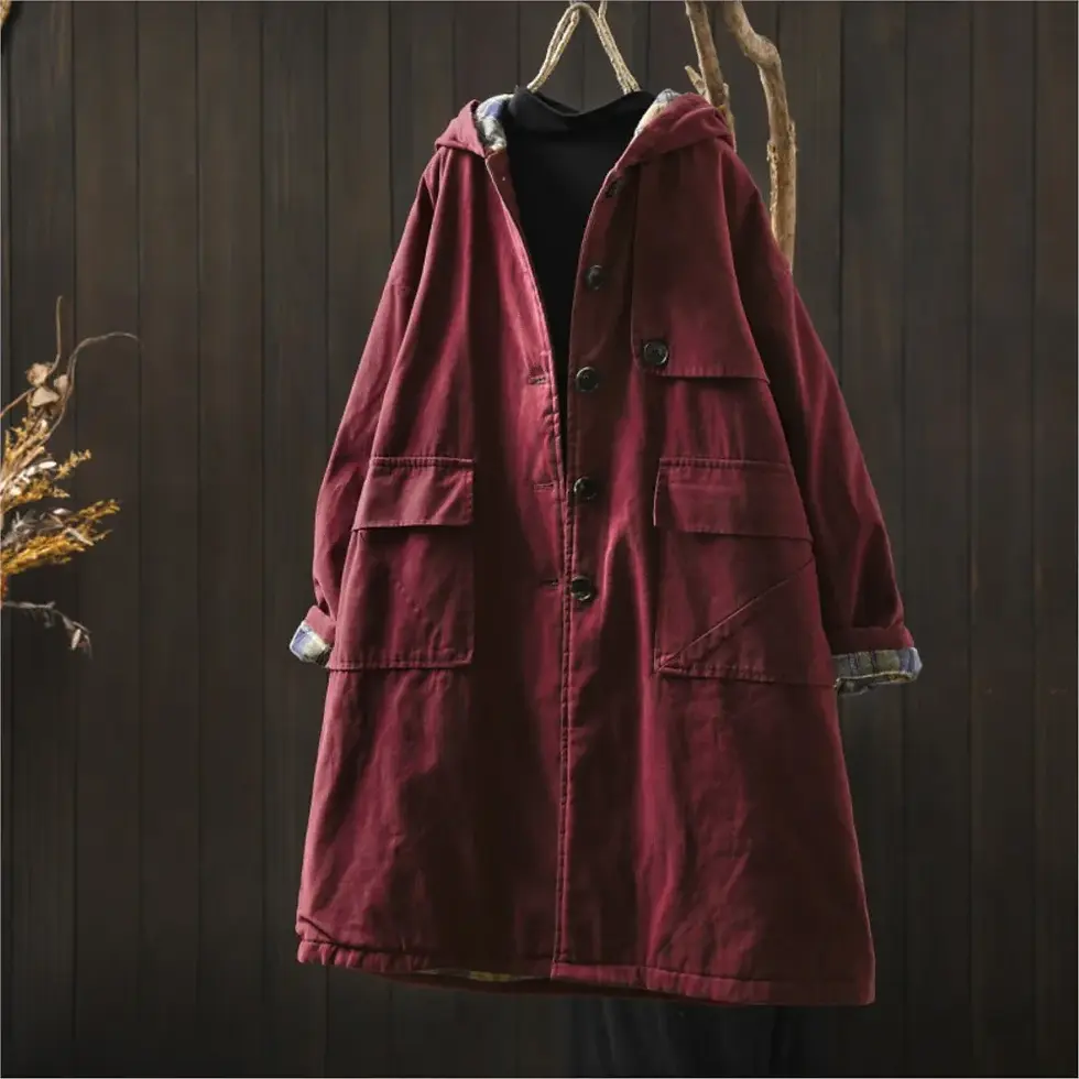 Thumbnail: Johnature Women Vintage Hooded Button Parkas Plus Cotton Winter Coats Solid