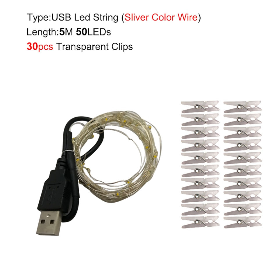 Thumbnail: Garland USB LED Light Strings Photo Clip String Diwali Lights