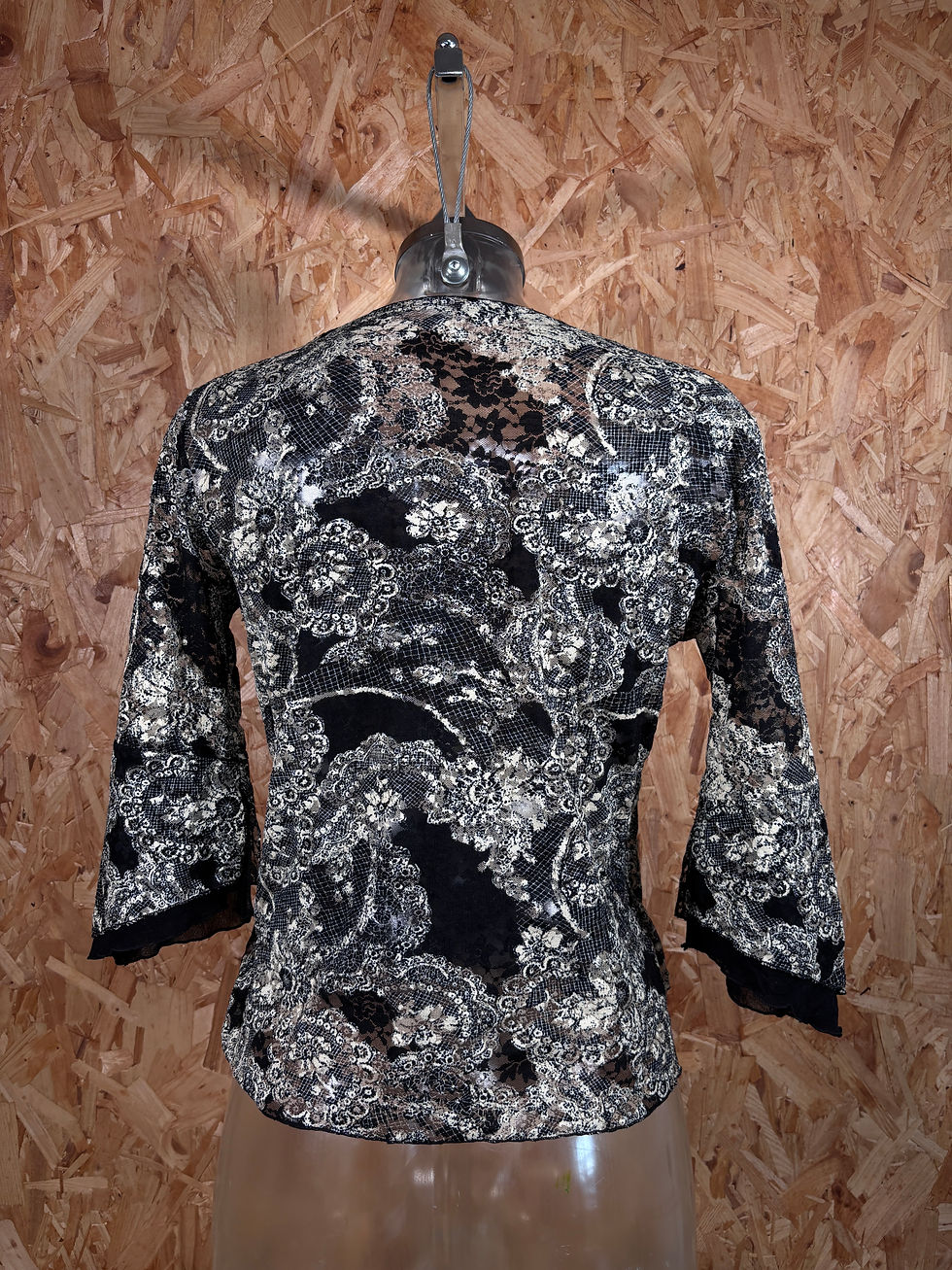 Thumbnail: Black and white embroidered butterfly sleeve Y2K top