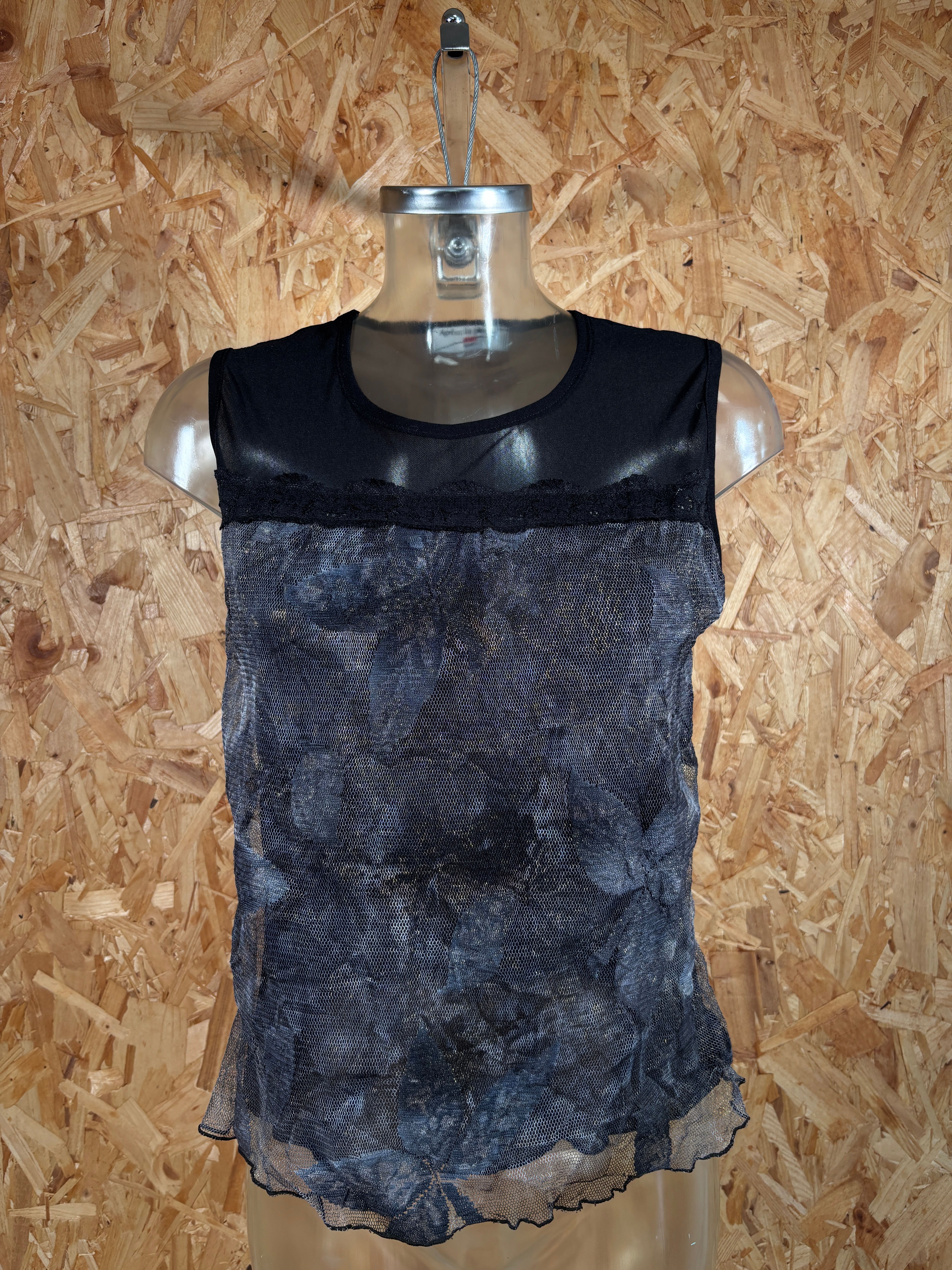 Sleeveless black mesh embroidered Y2K top