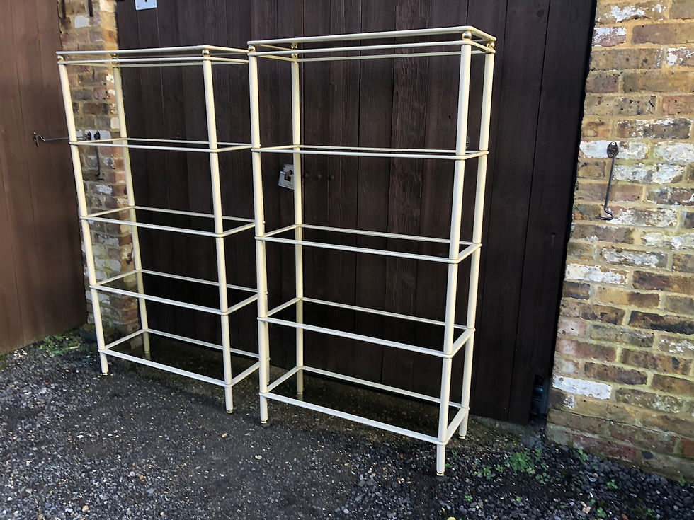 Thumbnail: Mid Century Cream & Gold Metal Shelving Units, Italian. 1980s