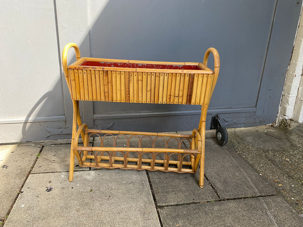 Thumbnail: Mid Century French Bamboo Rattan Jardinière Planter, 1950s