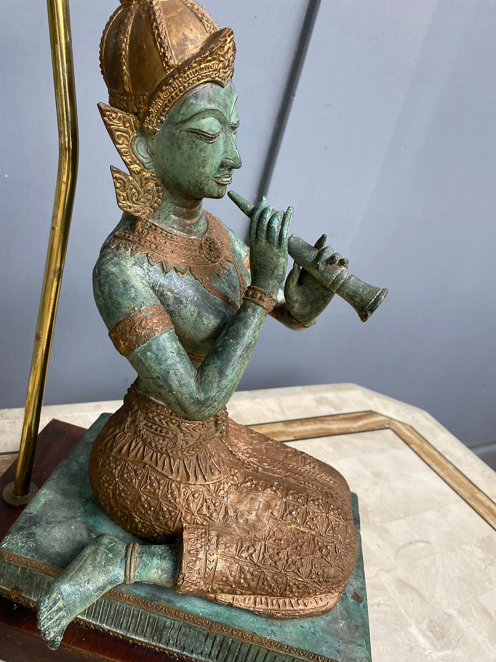 Thumbnail: Bronze Statue Lamp Featuring Kneeling Thai Lady Playing Musical Instrument