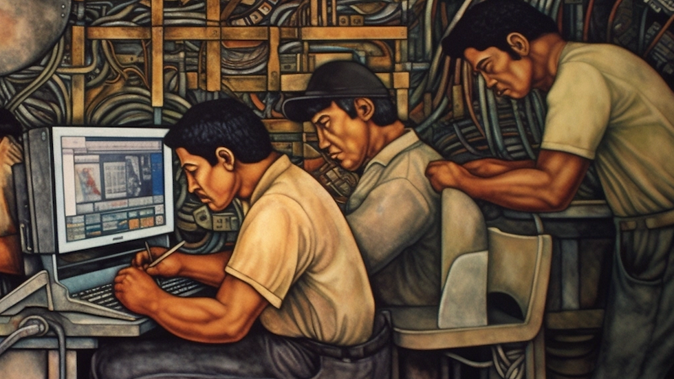 Midjourney: Software development in the style of Diego Rivera
