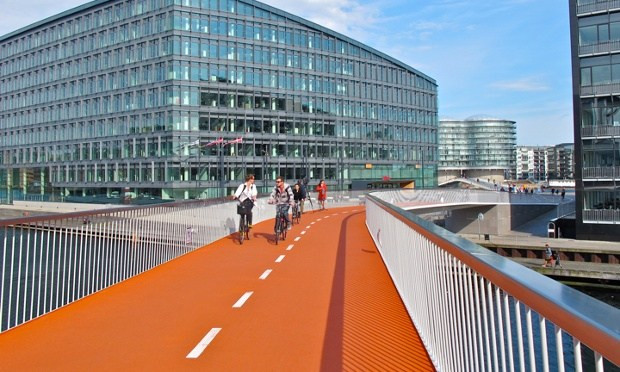 A bike bridge in Copenhagen, Denmark.