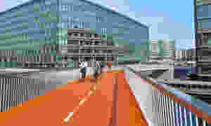 A bike bridge in Copenhagen, Denmark.