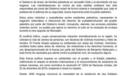 Declaración sobre el conflicto en Palestina.
