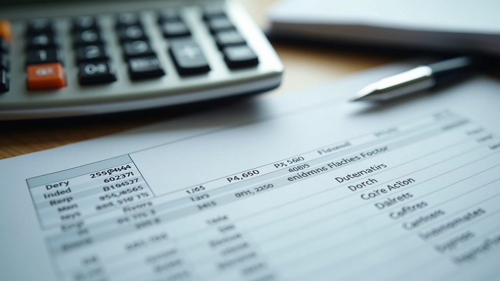 Close-up view of financial documents and calculator on a desk