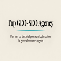 White slide with centered black text: Top GEO-SEO Agency, and subtitle about premium content intelligence for generative search engines.3jdej38j3