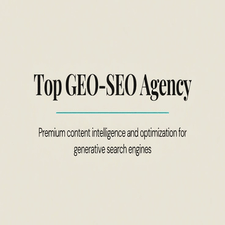 Cream slide with centered text: Top GEO-SEO Agency and subtext Premium content intelligence and optimization for generative search engines.3jdej38j3