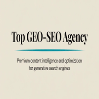 Title slide reading Top GEO-SEO Agency with subtitle Premium content intelligence and optimization for generative search engines on beige background.3jdej38j3