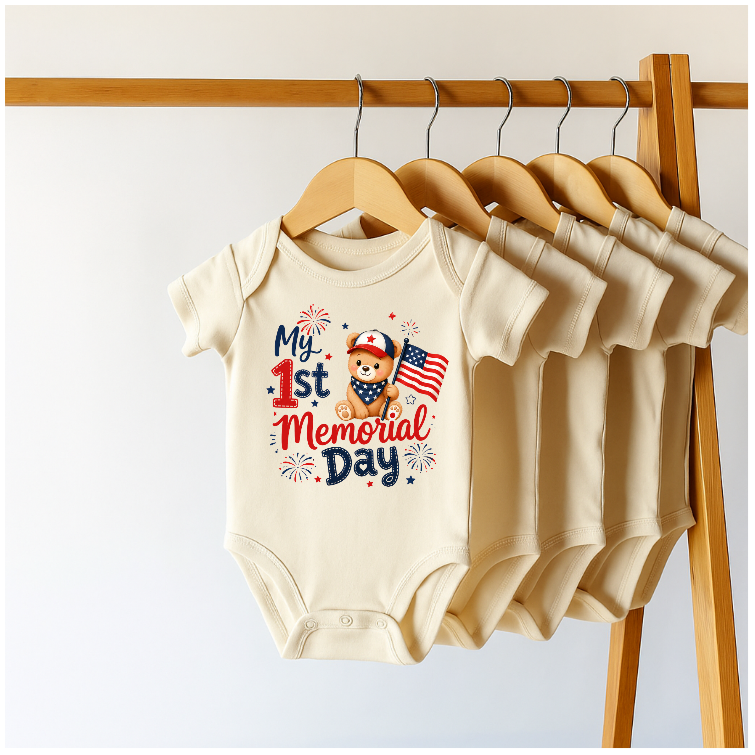 My 1st Memorial Day Teddy Bear Onesie- Stitch Design