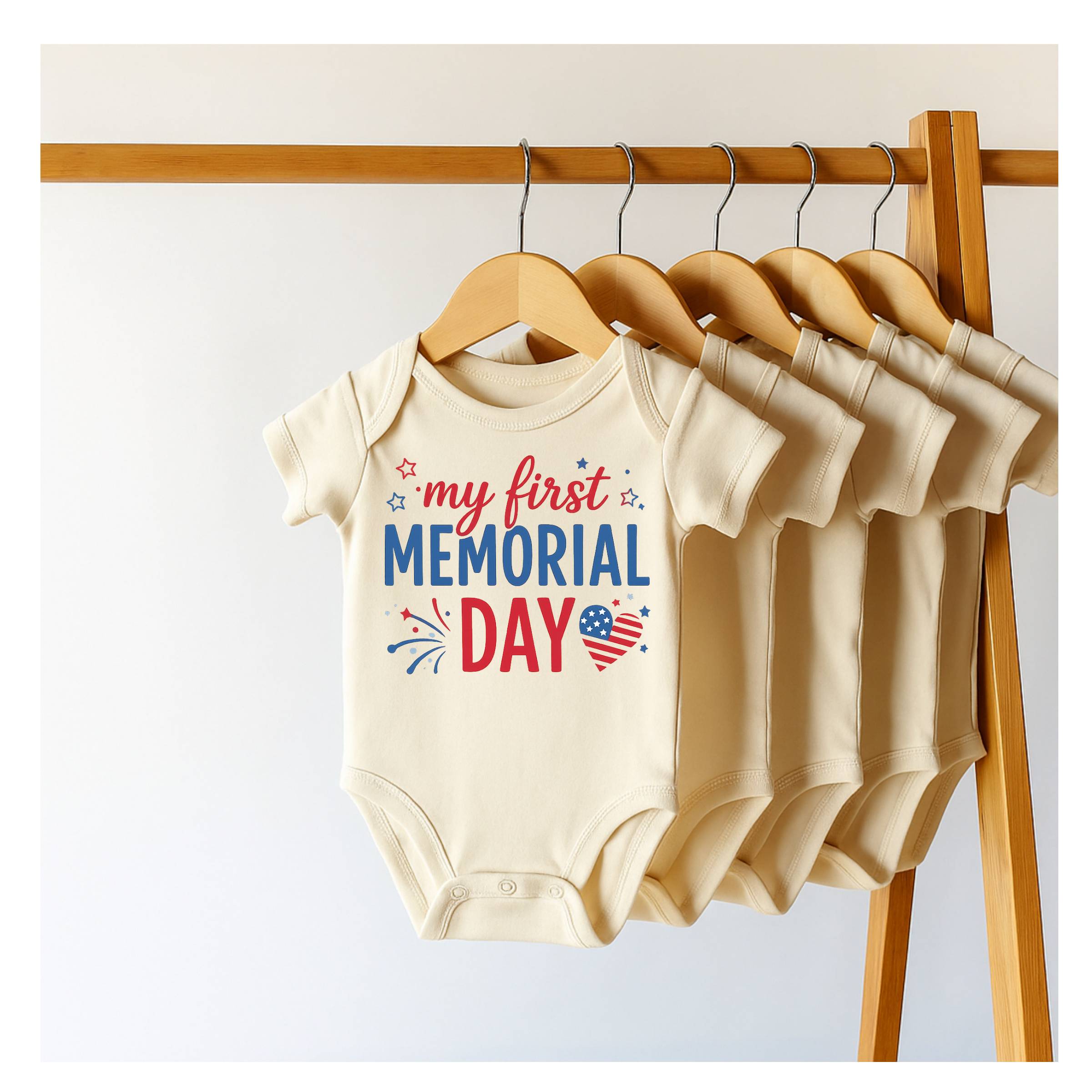 Baby’s First Memorial Day Onesie | Red, White & Blue Heart Flag BabyOnesie