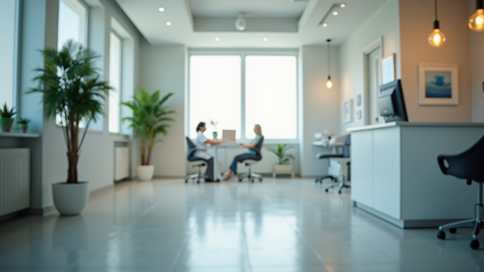 Eye-level view of a modern dental clinic reception area
