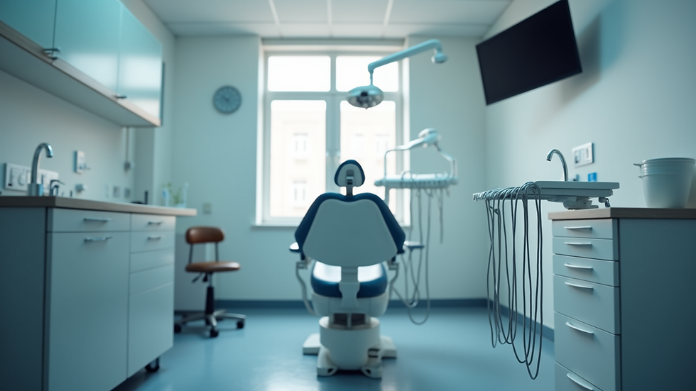 Eye-level view of a dental clinic treatment room with modern equipment
