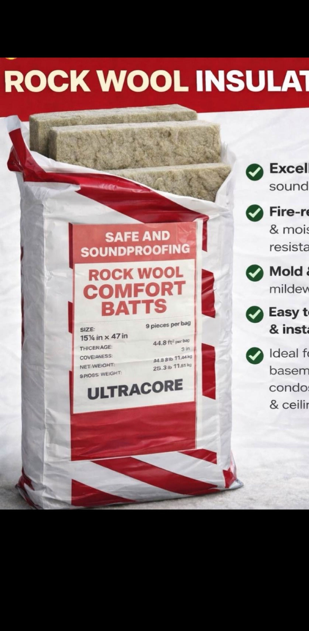Ultra Core Safe & Sound Stone Wool Batt R16
