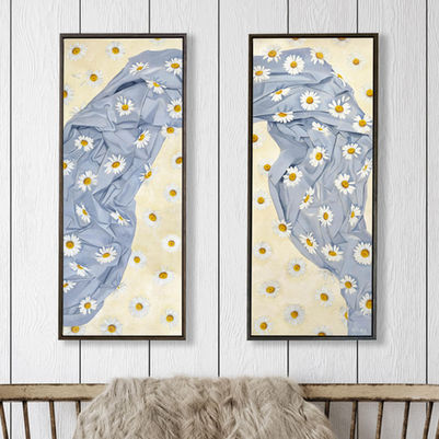 Daisies with blue paper framed artwork