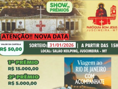 Grande Show de Prêmios em comemoração ao aniversário de Juscimeira acontece no dia 31 de janeiro