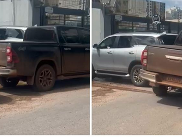 Advogado usa SW4 para "guinchar" Hilux parada em portão em MT; Veja Video