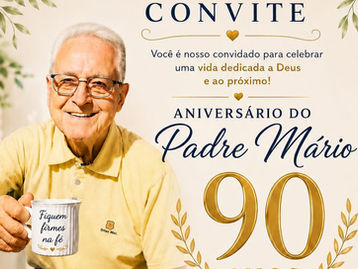 Padre Mário celebra 90 anos com missa, almoço com churrasco gratuito e ação solidária