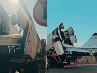 PM intercepta suspeitos de retirar aeronave de aeródromo e encontra avião desmontado em caminhão em MT