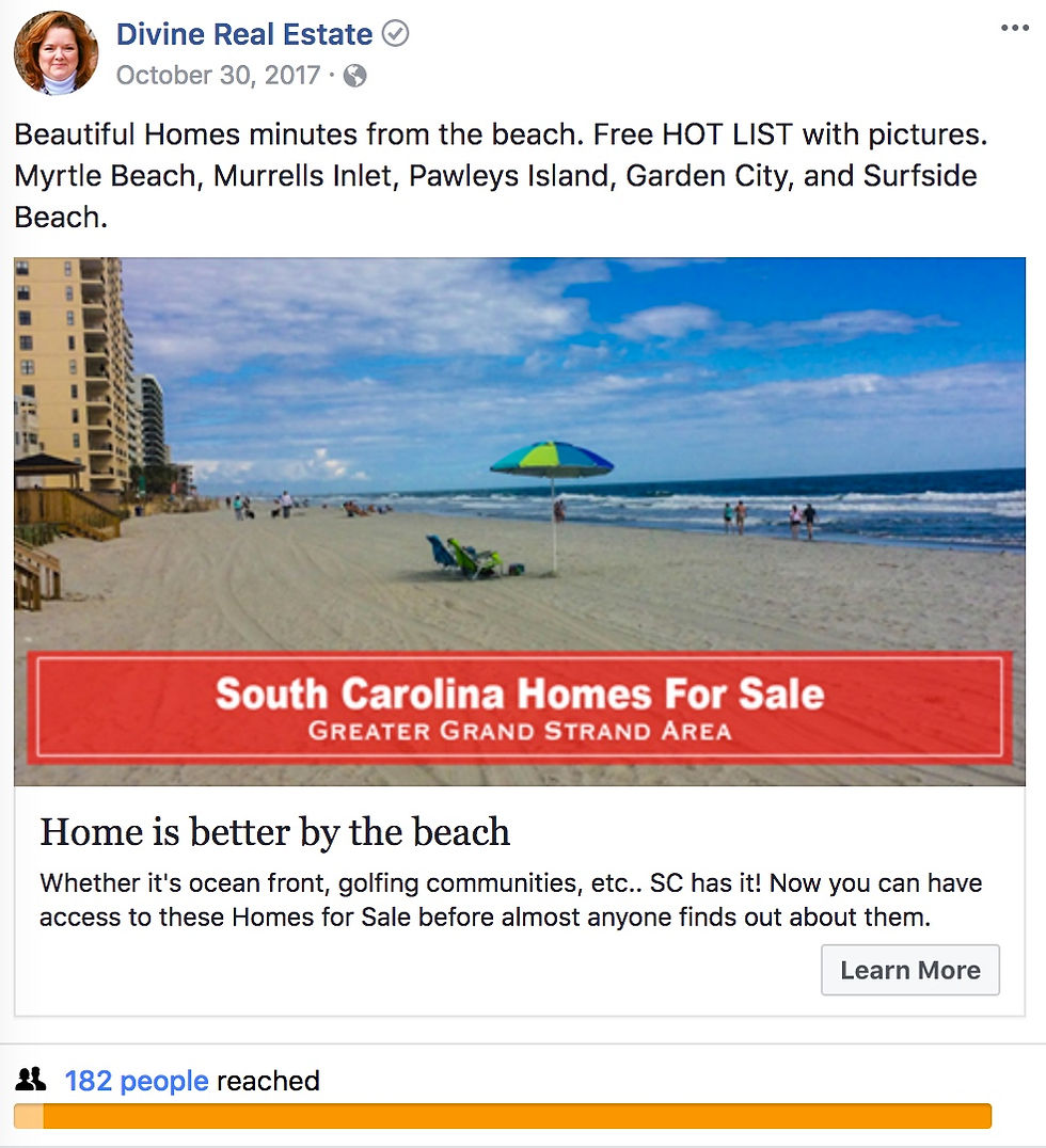 Facebook campaign targeting home buyers that want to live close to the beach.