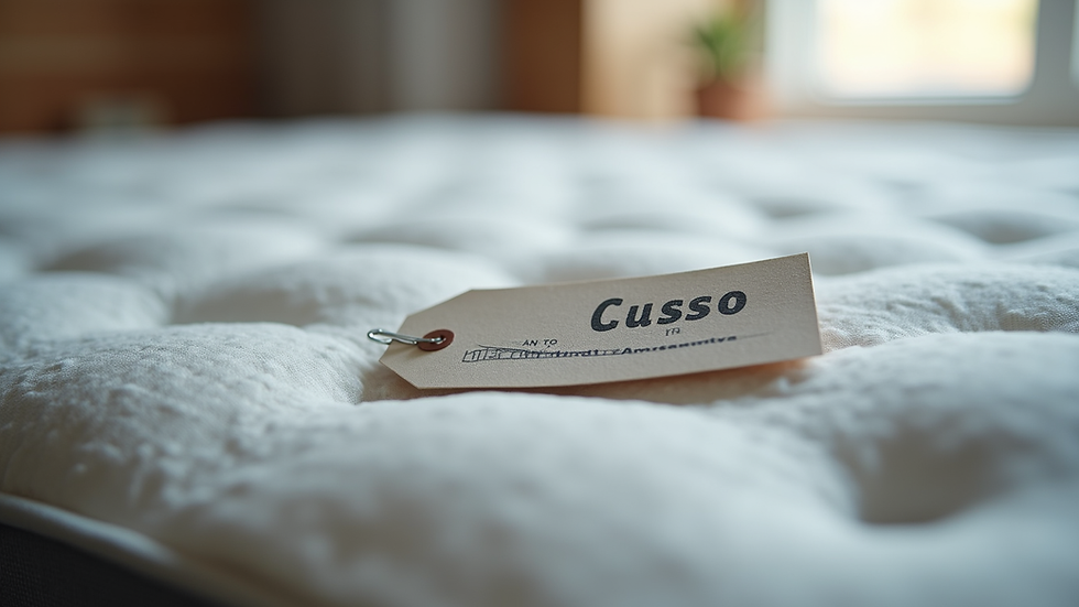 Close-up view of a mattress tag showing price and features