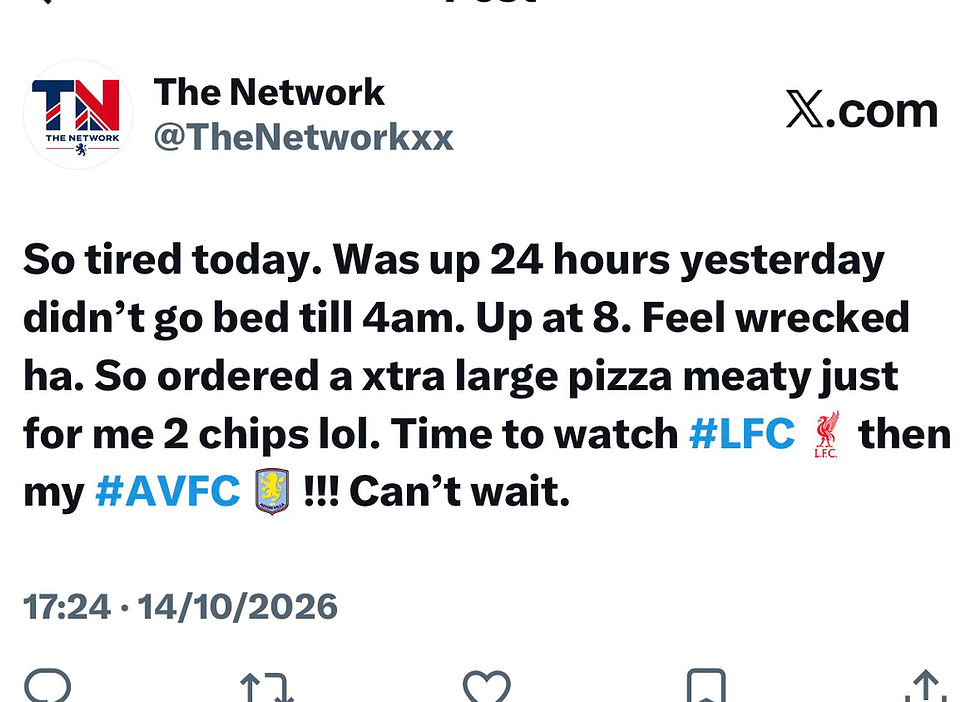 So tired today. Was up 24 hours yesterday didn’t go bed till 4am. Up at 8. Feel wrecked ha. So ordered a xtra large pizza meaty just for me 2 chips lol. Time to watch #LFC then my #AVFC !!! Can’t wait