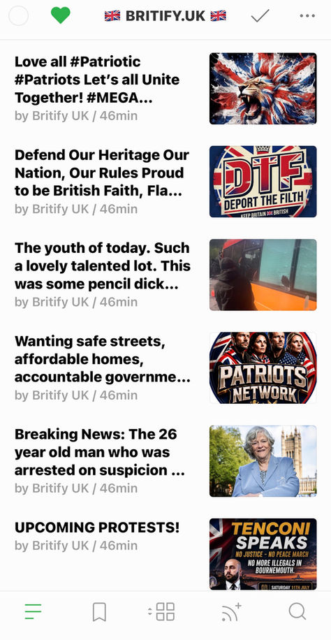 If any of you use RSS readers for your news and sport etc then add .. britify.uk to it. Our Website | Never miss any news and protests coming up etc. Love all Patriots! ๐๐๐ฌ๐ง๐บ๐ธ๐ด๓ ง๓ ข๓ ฅ๓ ฎ๓ ง๓ ฟ๐ฅ