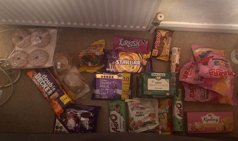 Are you proud of me guys? Spent about £46 on shit from Iceland as thought I’ve been doing a lot of orders designs sort socials website etc treat yourself lol, cinnamon buns doughnuts starbars #Genius