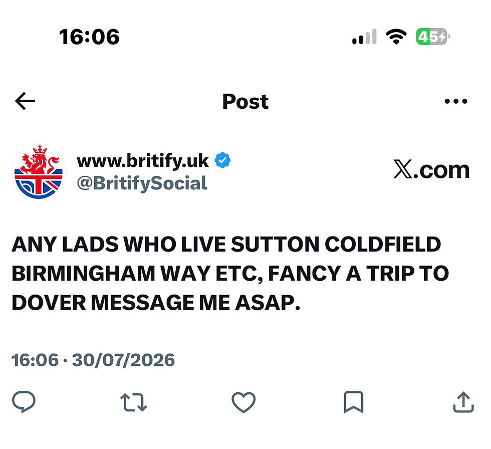 ANY LADS WHO LIVE SUTTON COLDFIELD BIRMINGHAM WAY ETC, FANCY A TRIP TO DOVER MESSAGE ME ASAP.