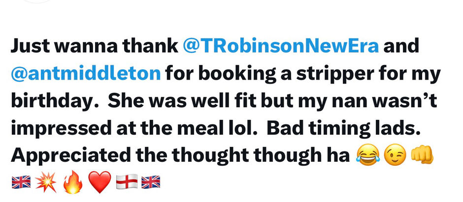 Big thanks to Tommy Robinson and Ant Middleton