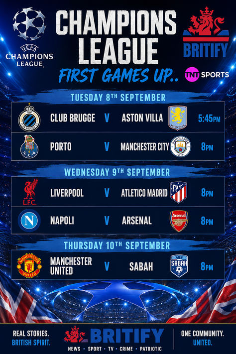 Class that there is now #Championsleague games on a Thursday night now too, English clubs spread over the 3 nights !! Here are the first games week after next! #AVFC #AFC #LFC #MCFC #MUFC