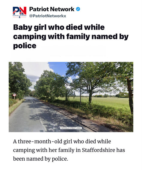 A three-month-old girl who died while camping with her family in Staffordshire has been named by police.