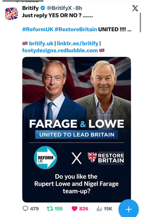 Guys comment in our pinned tweet please. #reformuk #restorebritain. Unite the right.