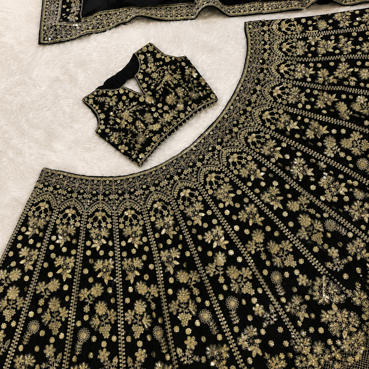Royal Look Black Designer Sequins Embroidery Lehenga Choli Dupatta